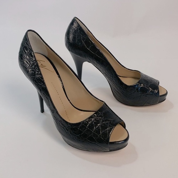 New Giuseppe Zanotti Black leather platform peep toe stiletto heel Pumps 36.5